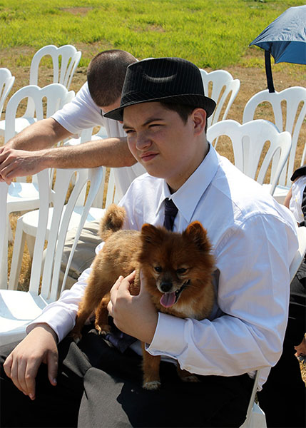 Bruno, sitting in Michael, my stepson's lap